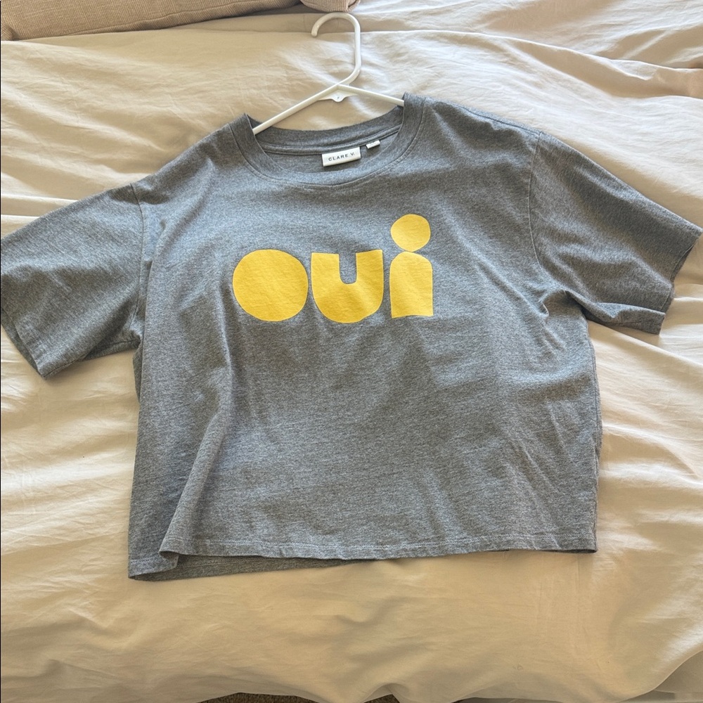 Clare V Gray Tee with Yellow 'Oui' Design